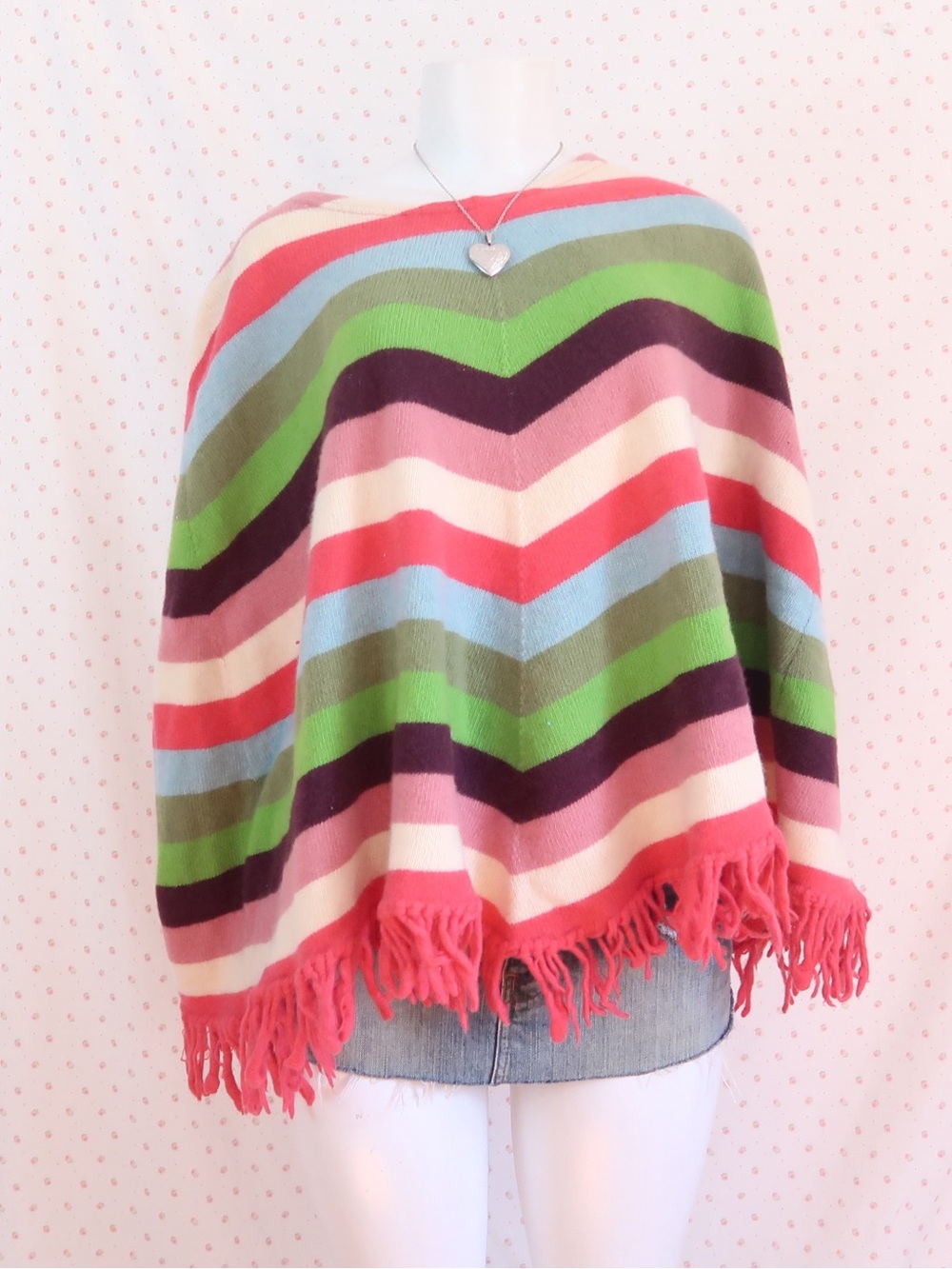 Paul Smith Striped Multicolor Fringe Poncho - Pink, Green, Blue, Purple